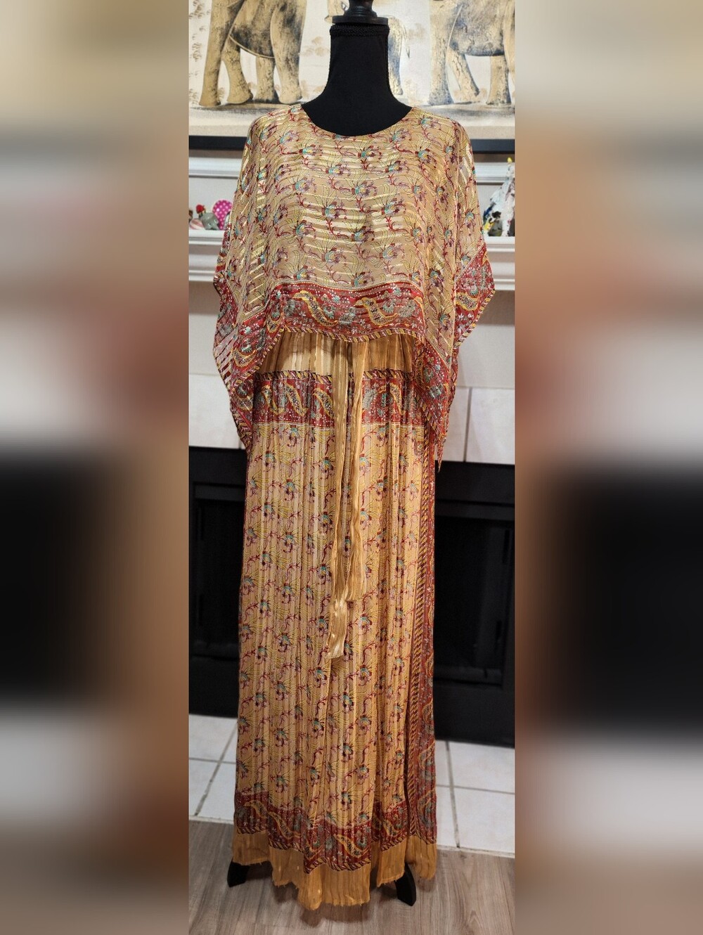 Vintage The Silk Farm Bohemian Floral Pleated Dress